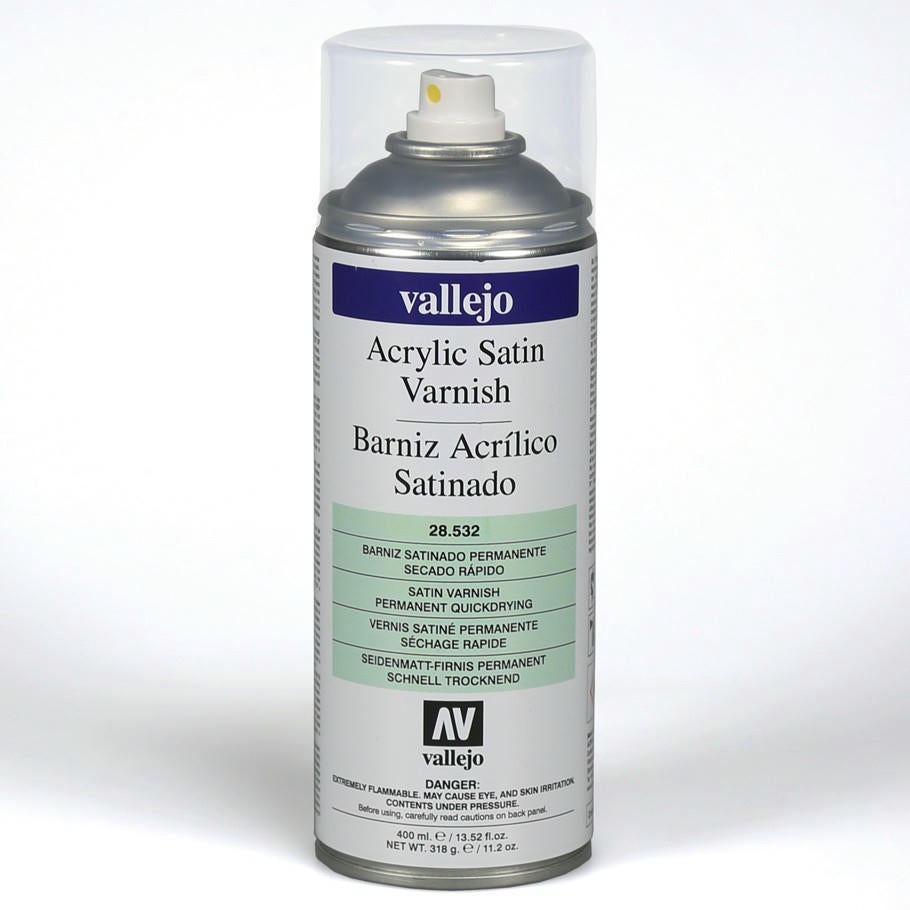 Image of Vallejo Acrylic Satin (400ml) Aerosol Miniatures Spray Varnish VAL28532