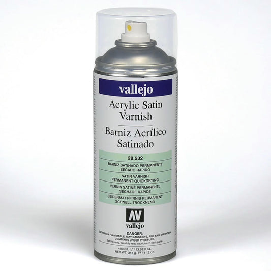 Image of Vallejo Acrylic Satin (400ml) Aerosol Miniatures Spray Varnish VAL28532
