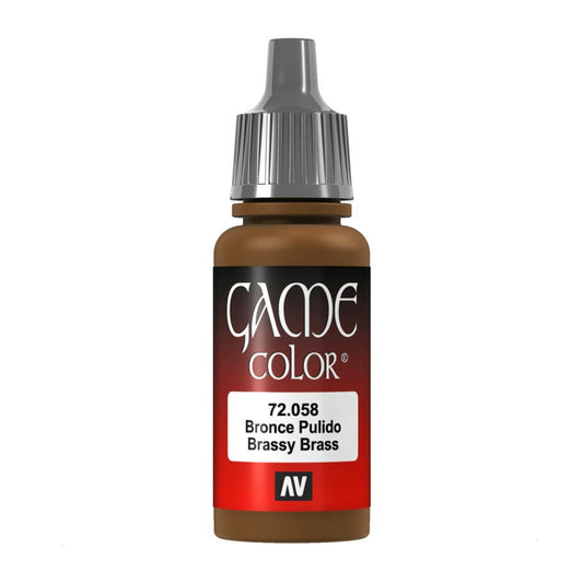 Image of Vallejo Brassy Brass Metallic Game Color Miniatures Paint 17ml VAL72058
