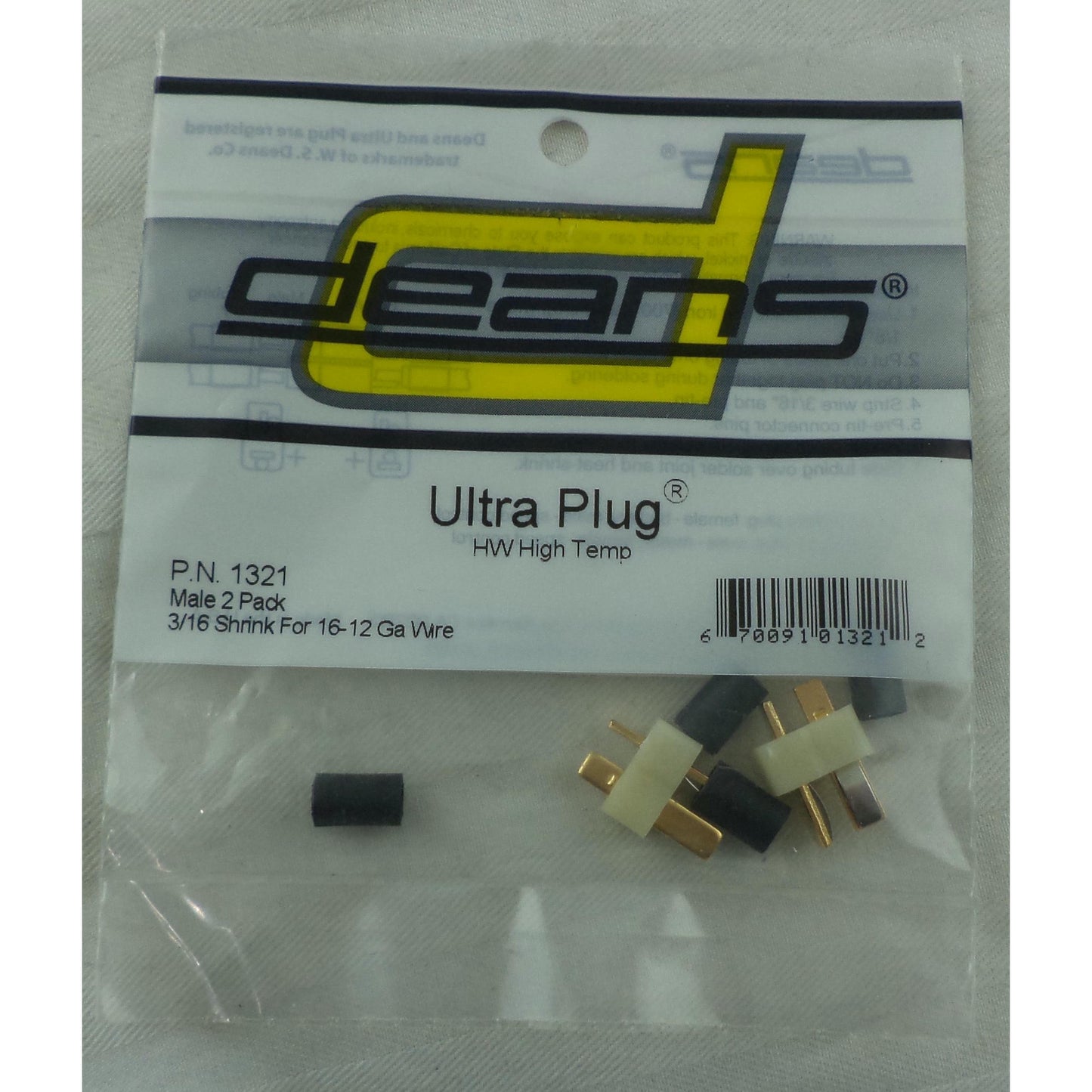 Image of Deans Male HW High Temp Ultra Plugs (2 pieces) w/Heat Shrink WSD1321