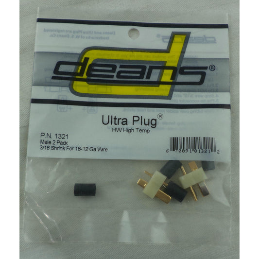 Image of Deans Male HW High Temp Ultra Plugs (2 pieces) w/Heat Shrink WSD1321