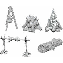 Image of WizKids Deep Cuts Unpainted Miniatures: W10 Camp Fire &amp; Sitting Log