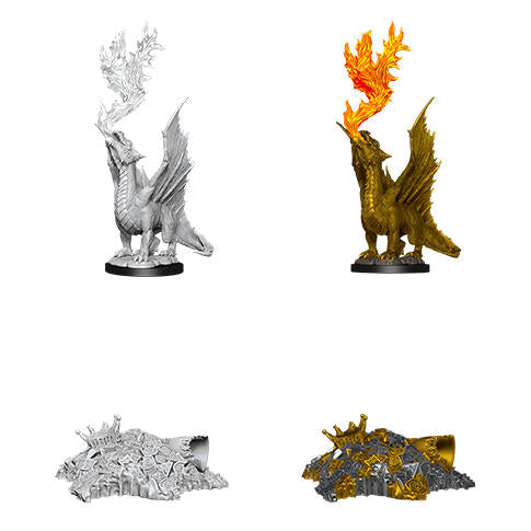 Dungeons & Dragons: Nolzur's Marvelous Unpainted Miniatures - W11 Gold Dragon Wyrmling & Small Treasure Pile