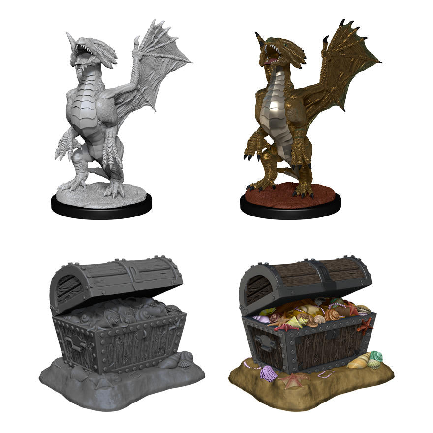 Dungeons & Dragon D&D Nolzur's Miniatures Broze Dragon Wyrmling & Treasure 90152