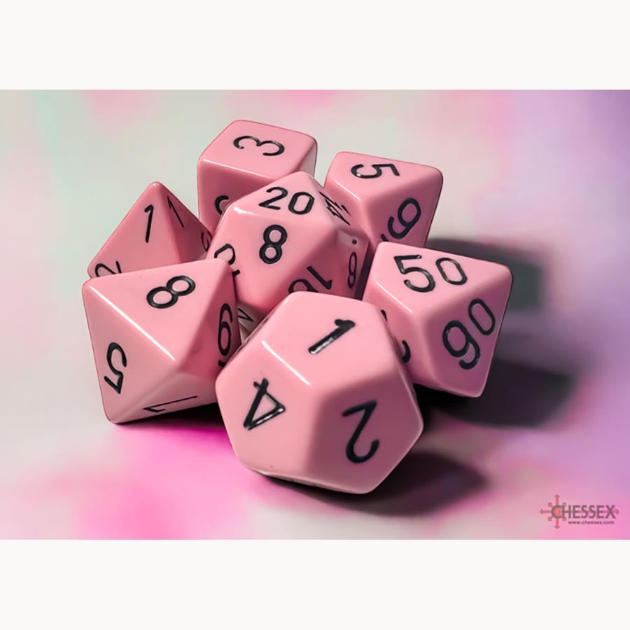 Opaque Polyhedral Pastel Pink/black 7-Die Set