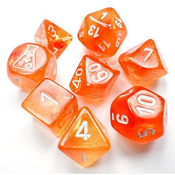 Lab Dice 6 Borealis: Poly Blood Orange/white Luminary 7-Die Set (with bonus die)