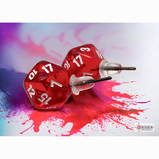 Stud Earrings Translucent Red Mini d20 Pair