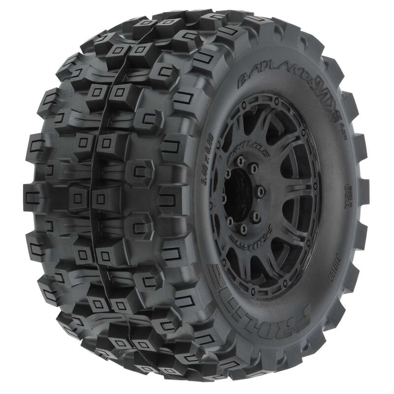 Badlands MX38 HP 3.8 All Terrain Belted Tires, Mounted on Raid Black 8x32, for MT