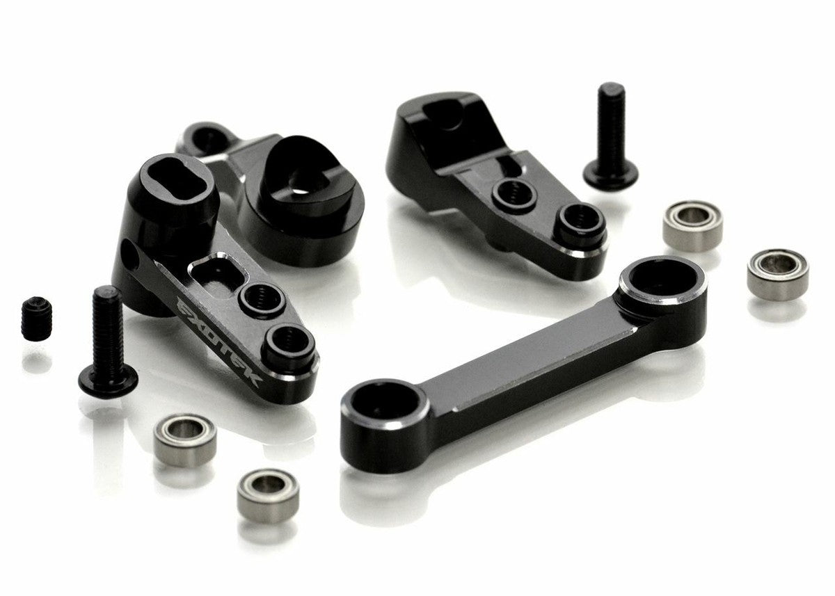 22S HD Steering Set, Full Bearing Style, 7075 Black and Silver